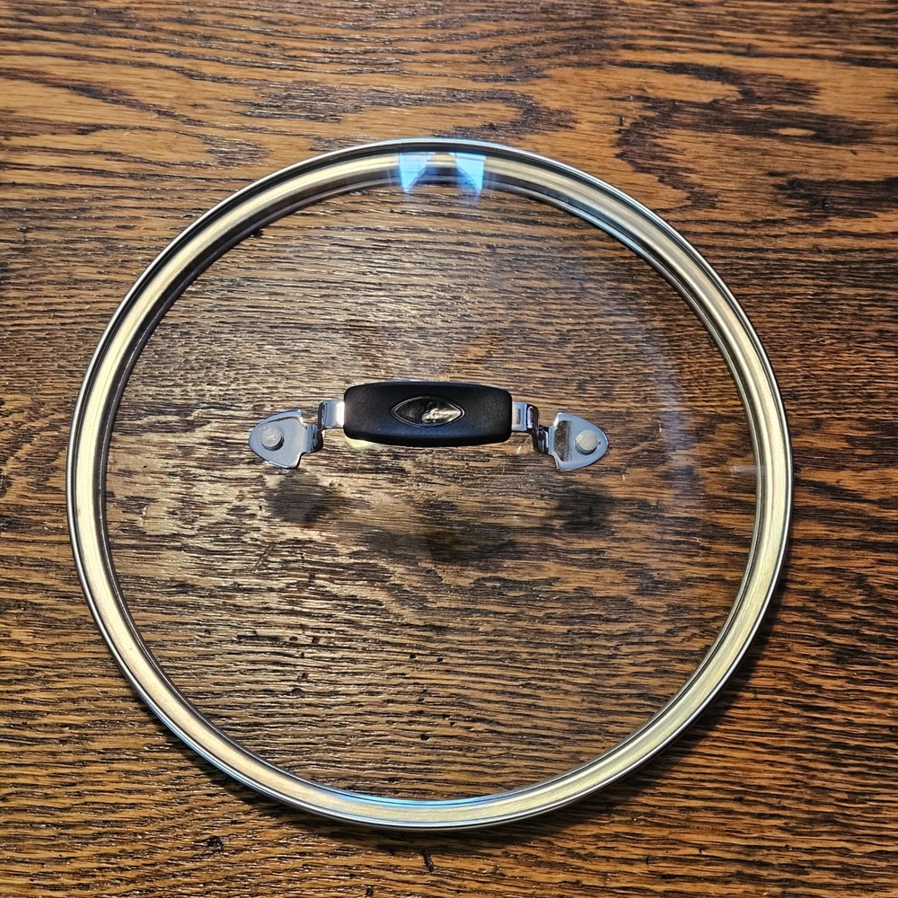Emeril Lagasse Tempered Glass Replacement 9" Lid Stainless Steel Rim Black Hndle